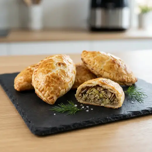 ノンフライヤーで作るピロシキ、きつね色に焼けた俵形のパン
