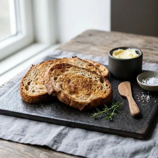 ノンフライヤーで作るトースト、バターを塗って焼き色がついた食パン