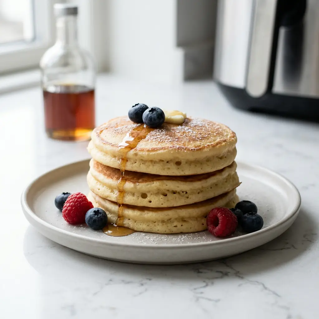 ノンフライヤーで作るアメリカンパンケーキ、シリコンカップで焼いた厚みのあるパンケーキ